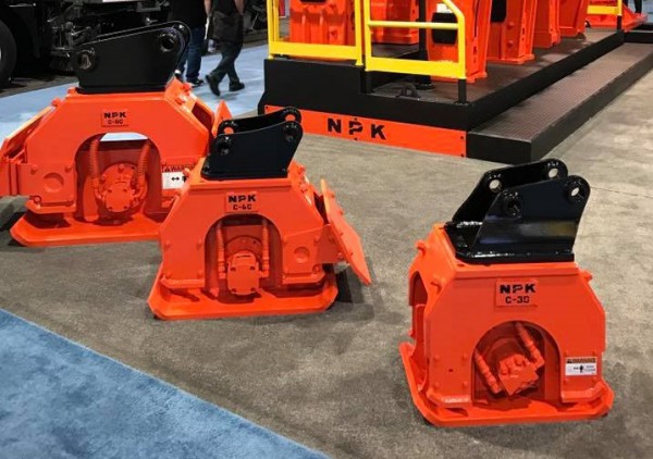 ConExpo 2017 – NPK midsize plate compactors: C3D, C4C, C8C. Single or dual backfill blade options.