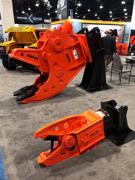 NPK booth, ConExpo 2017 - K3JR demolition shear (front) & U31JRA concrete pulverizer (rear)