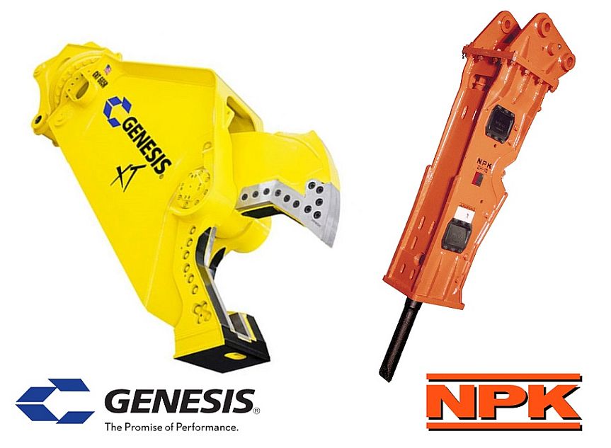 NPK hammer & Genesis shear with company logos